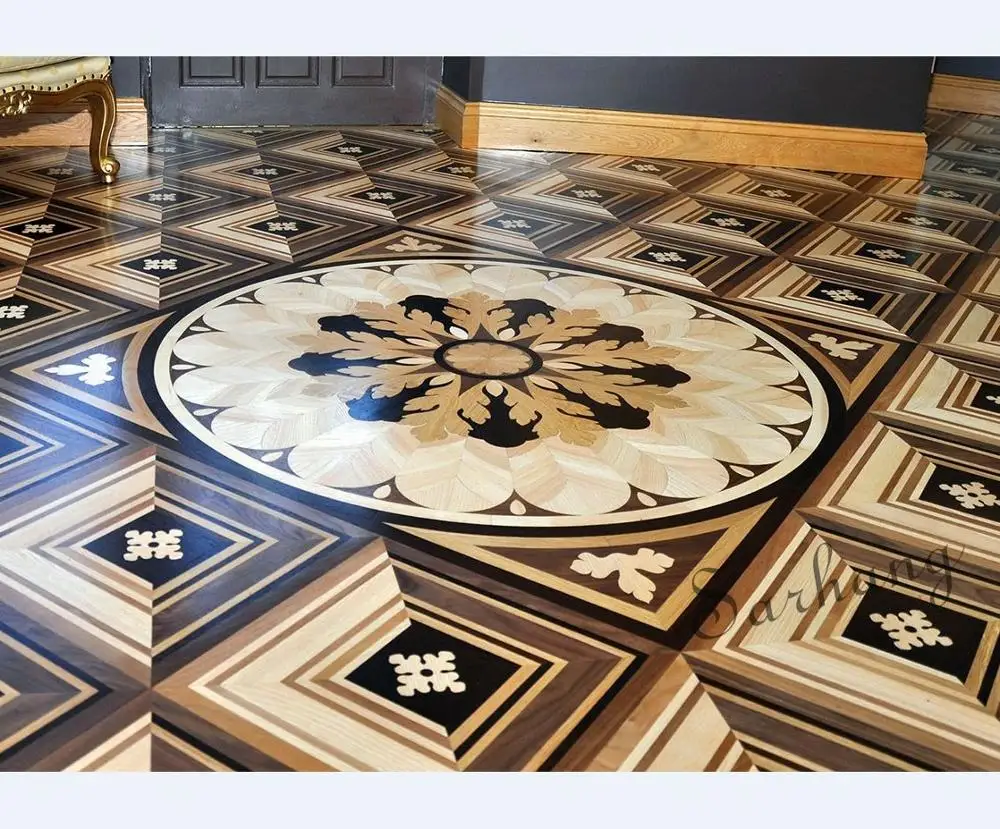 factory direct sale new art fashion natural oak parquet wood inlay flooring
