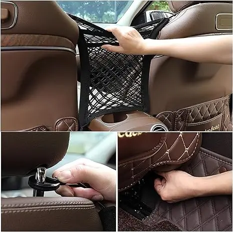 3-Layer Car Mesh Organizer, Seat Back Net Bag, Barrier of Backseat Pet Kids, Cargo Tissue Purse Holder