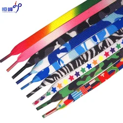 Оптовая продажа, плоские полиэфирные шнурки для обуви с сублимационной печатью