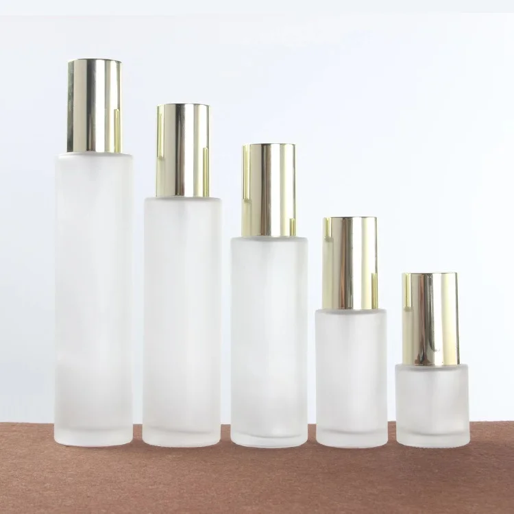Wholesale package set 20ml to 120ml bottle 30g 50g jar glass cosmetic bottles and jars with light gold cap