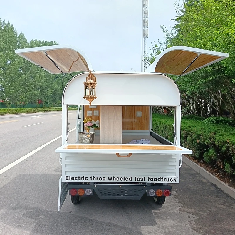 Cute Little Food Truck Mobile Street Coffee Trailer Electro-Tricycle BBQ Candy Food Cart Multifunction Ice-Cream Car