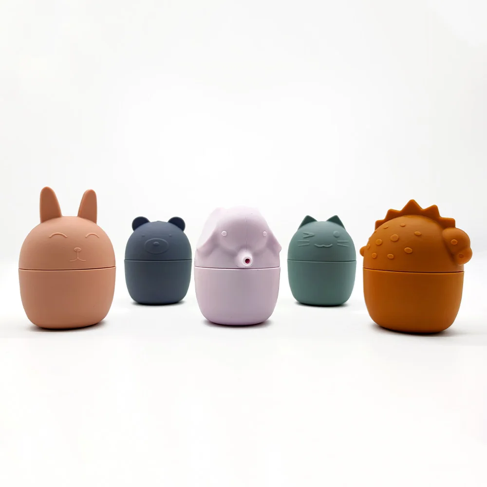 CPC Approved 5PCS Silicone Animal Bath Toys,Bear, Cat, Elephant, Dinosaur and Rabbit