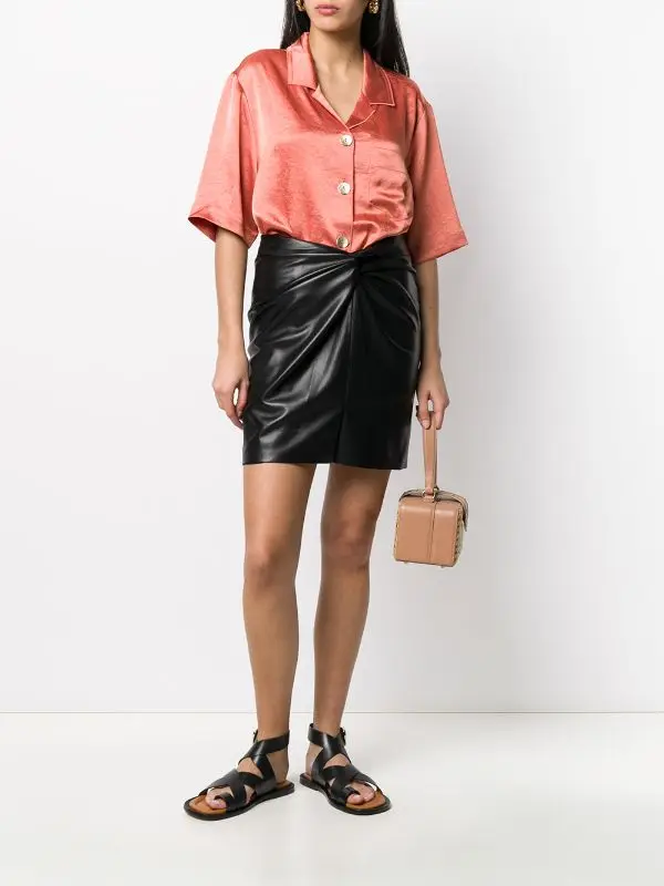 Protein plain leather black high waist short skirt