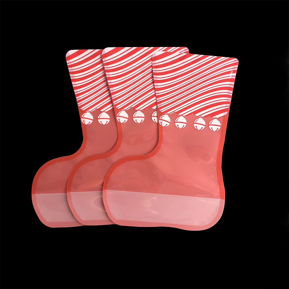 Christmas Stockings Special Shaped Candy Packaging Mylar Bags Wholesale Plastic Zipper Christmas Bag For Gummies