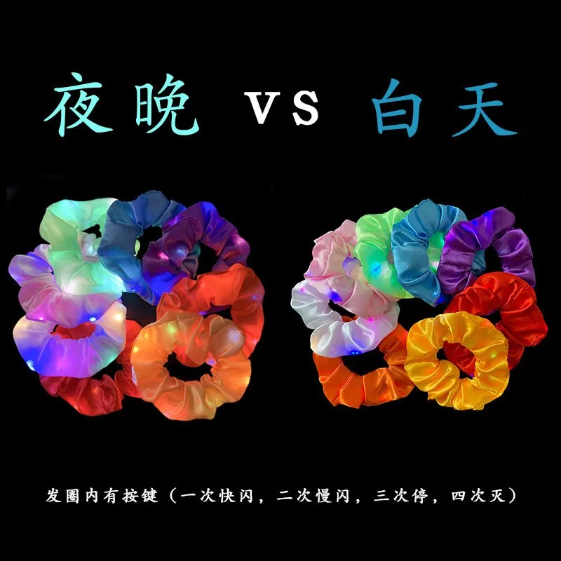 Factory direct sale girls LED luminous hair band color satin fabric hair tie for party wedding