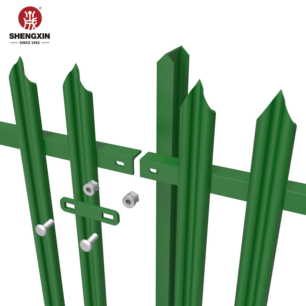 Green/ Black Powder Coated Steel Industrial Galvanized Palisades Fence