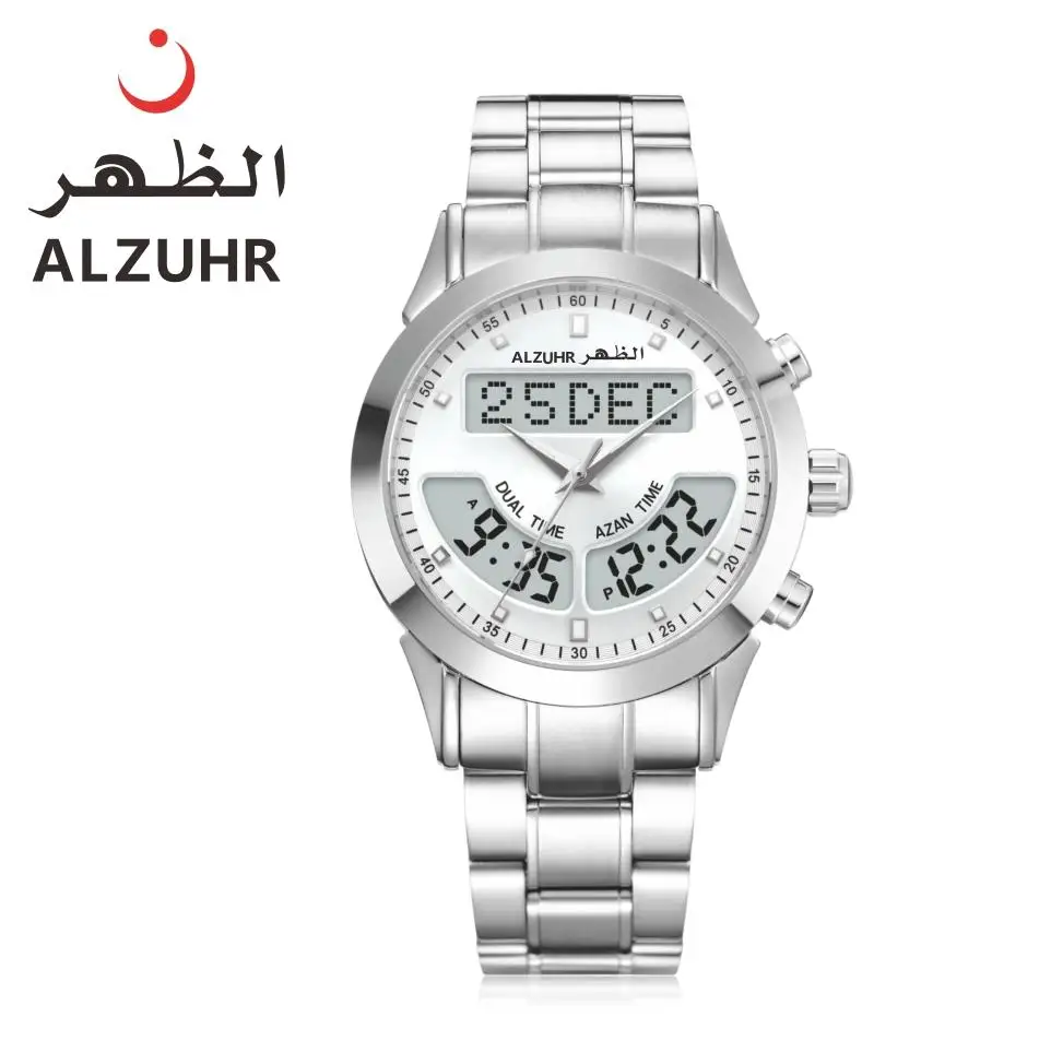 Golden stainless steel azan al fajr qibla direction digital clock muslim Men Jam Tangan Watches ALZUHR602