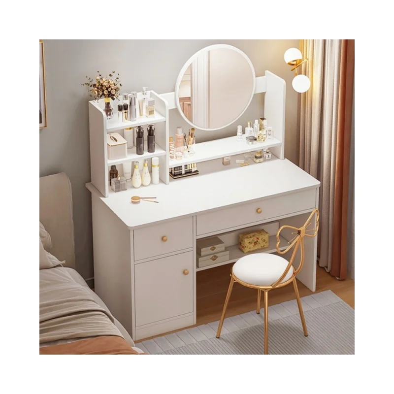 2024 New Classic Easy Assemble Cosmetics Dressing Table With Led Light Makeup Mirror For Bedroom