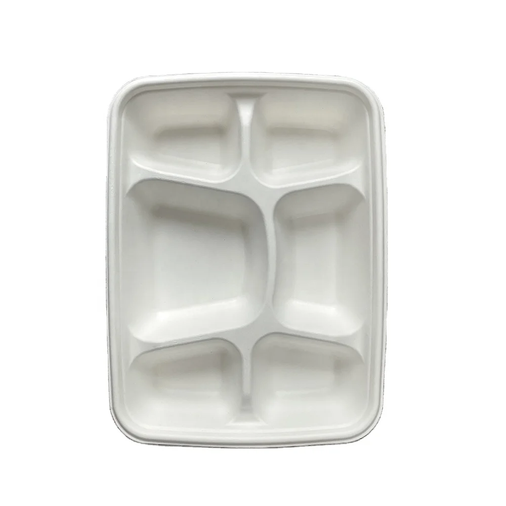Wholesale Custom Printing Disposable 6-compartment Disposable Sugarcane Bagasse Paper Plates for School lunch