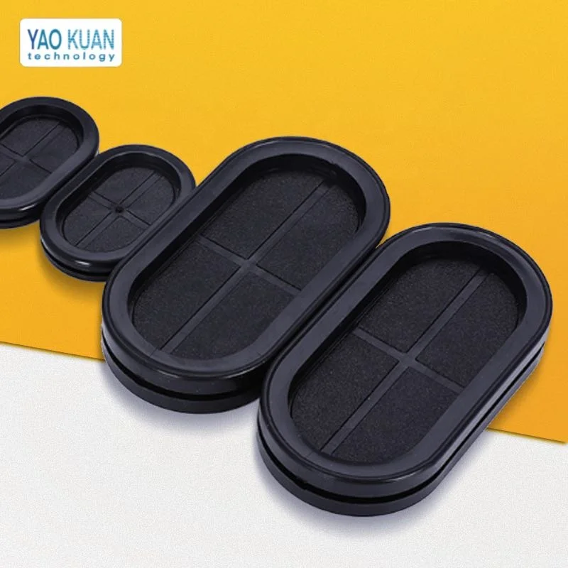 Black Oval Double Sided Grommet Sealing Rubber Plug O-Ring Wire Protection Coil Seals