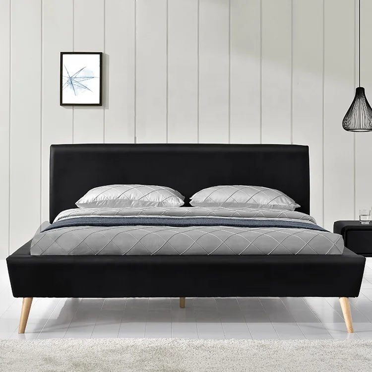 Willsoon Scandinavia-Style Modern Bed Frame European Double-Sized PU Faux Leather Wooden Bed Frame for Home Furniture