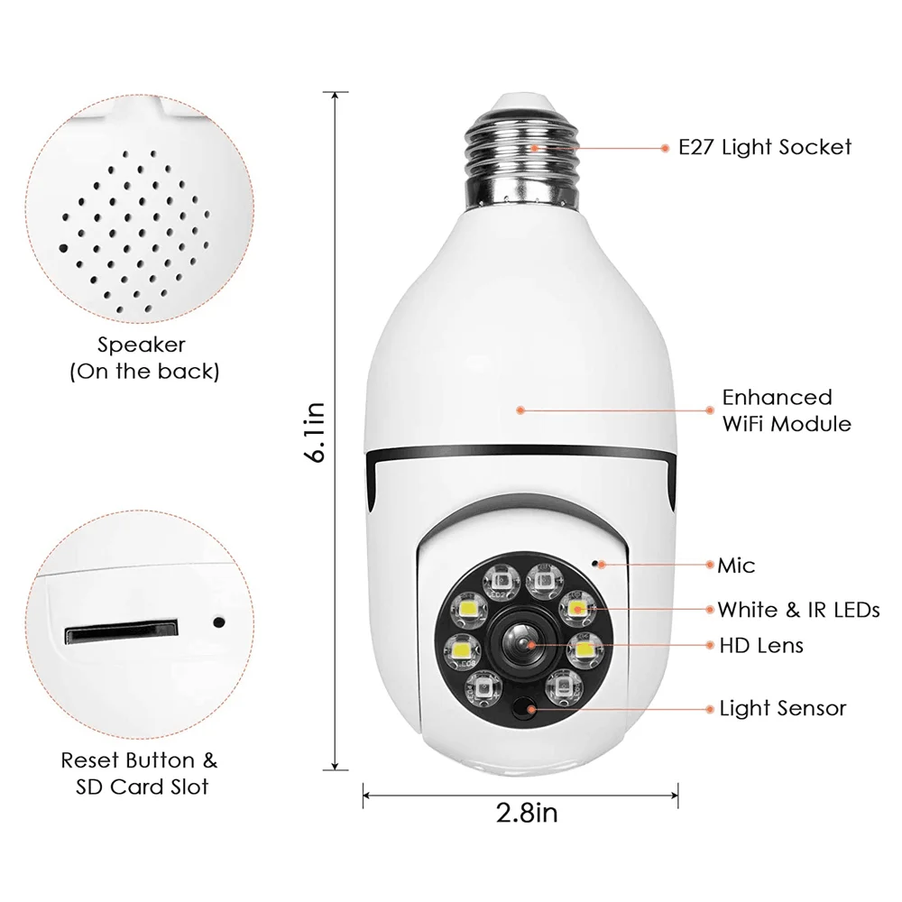2023 new E27 Socket Lamp Holder Full Color 1080P 360 Panoramic CCTV 2MP Wifi IP Camera PTZ Light Bulb Camera