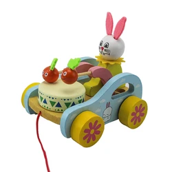 Wholesale Eco-freindly Pull Toy Car Wooden Early Educational Toddler Walking Learning Wooden Toy Car