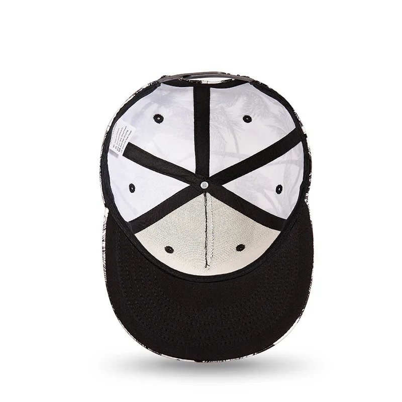 Flat Brim Palm Tree Print Fashion Snapback Cap 6 Panel Polyester Hip Hop Hat