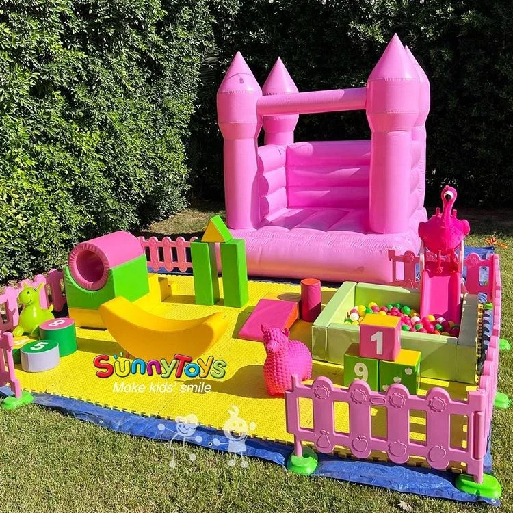 Soft Foam Climb Play Set Big Ball Pit Slide White Bounce House Inflatable Hot sale Summer Theme Green