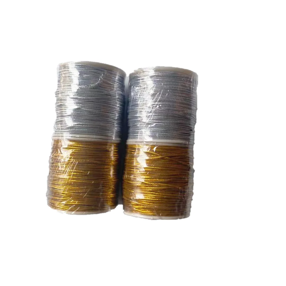 Wholesale DIY narrow macrame gold and silver metalli elastic cord decorative rope braiding