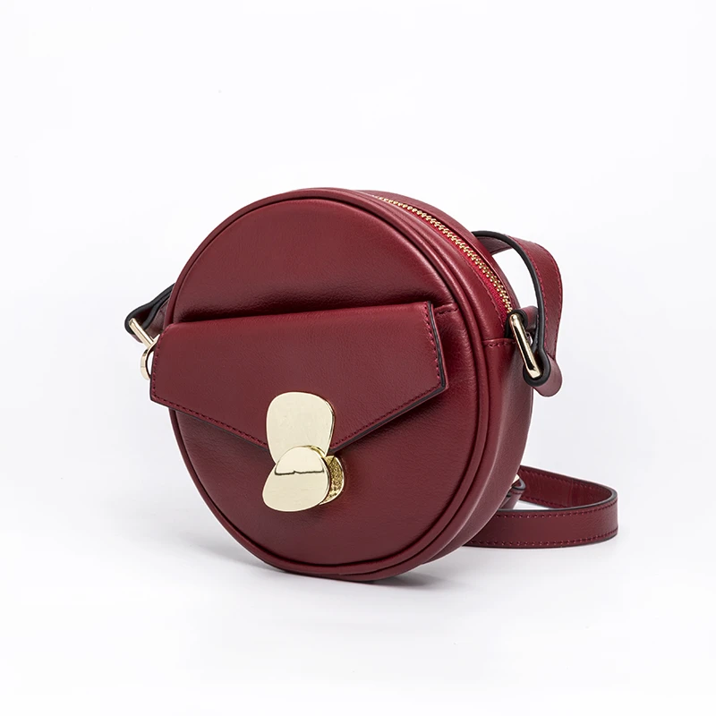 
Hot Selling Fashion Brand Soft 100% Genuine Leather Handbags Round Unique Designer Crossbody Bag for college girls and women 