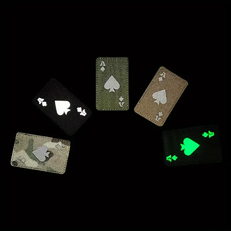Ace of Spades Card Luminous Patch Tactical Fastener Hook & Loop Armband Reflective Emblem Badge for Clothes Backpacks Hat Vest