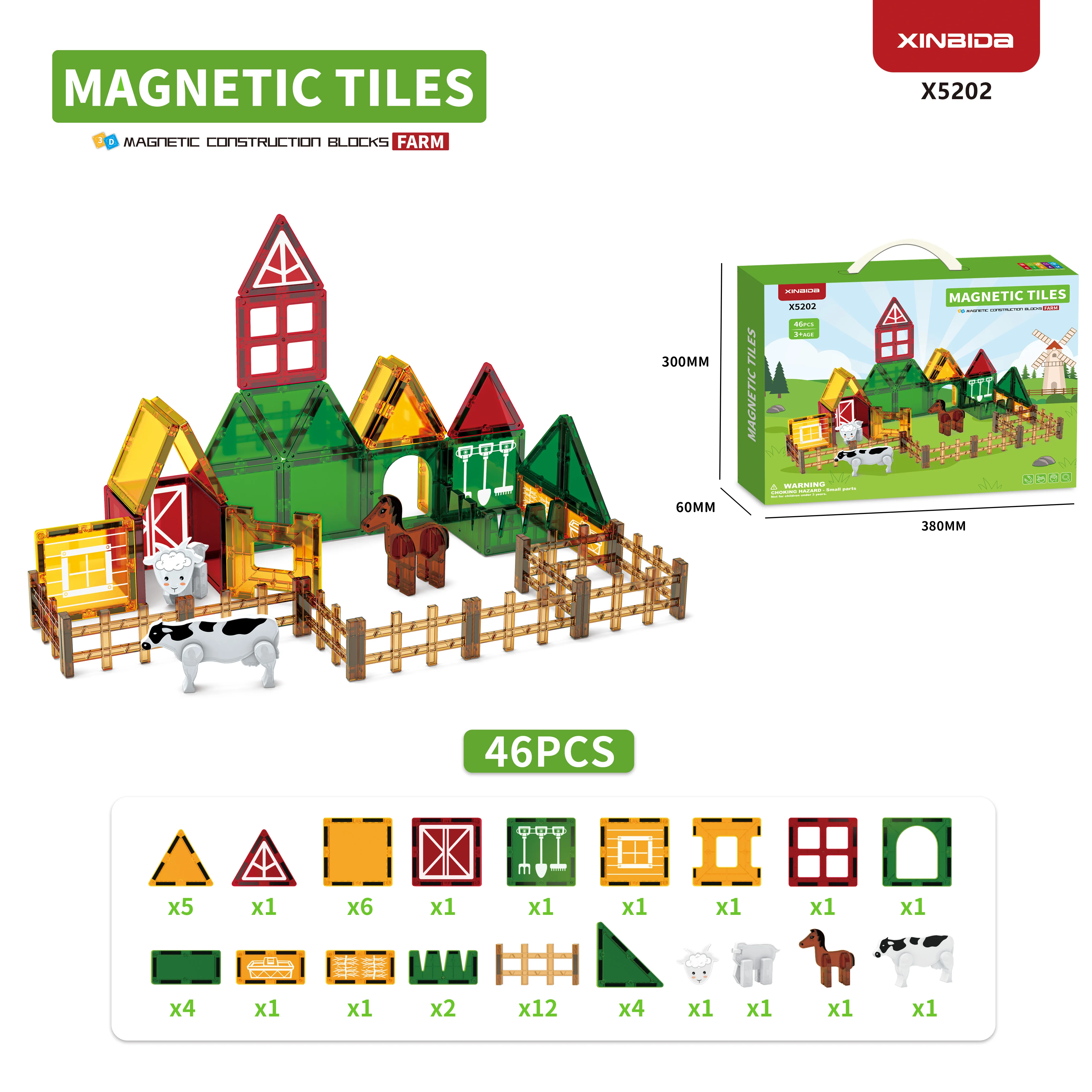 Farm Series 7.5cm Magnetic Tiles Fun and Educational Magnetic Blocks