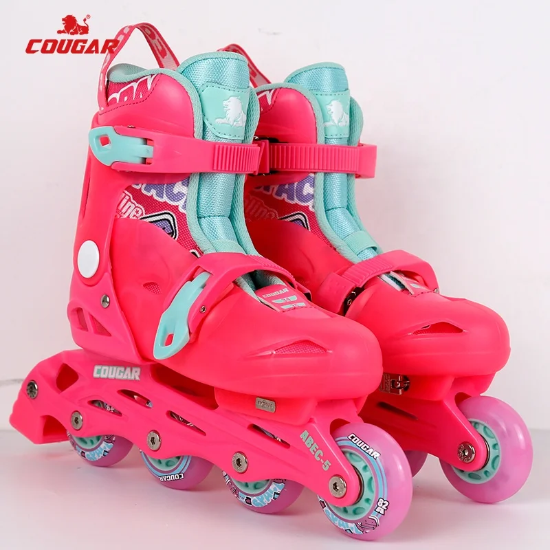 Customized Cougar Four Wheels Adjustable Kids Roller Skates Shoes With PU Wheels PP Hard Boot Shell