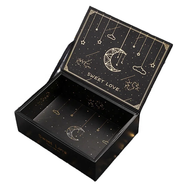 Custom Black Cardboard Hot Stamping Flip Magnet Closure Perfume Packaging Gift Box