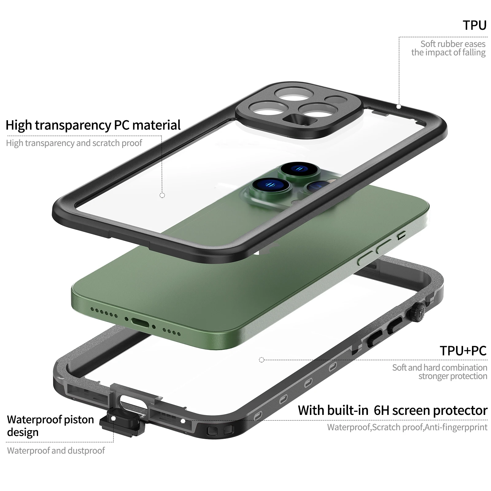 Redpepper IP68 Underwater Waterproof Case for iPhone 14 Pro Max 14 Plus 2M Drop Tested Shockproof Case For iPhone 13 Pro 12 11