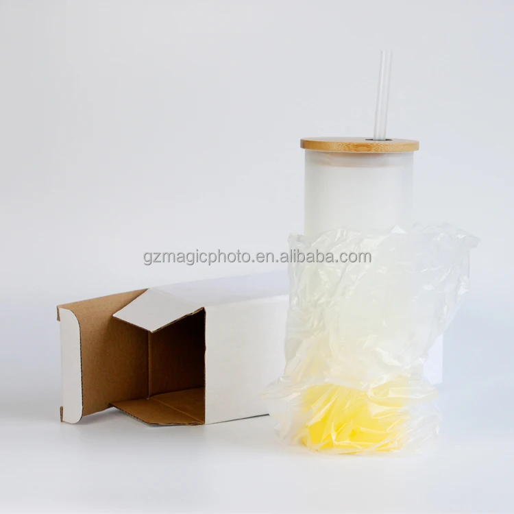 18oz Glass Tumbler Sublimation Gradient Color Glass Can Bottle with Bamboo Lid and Straw