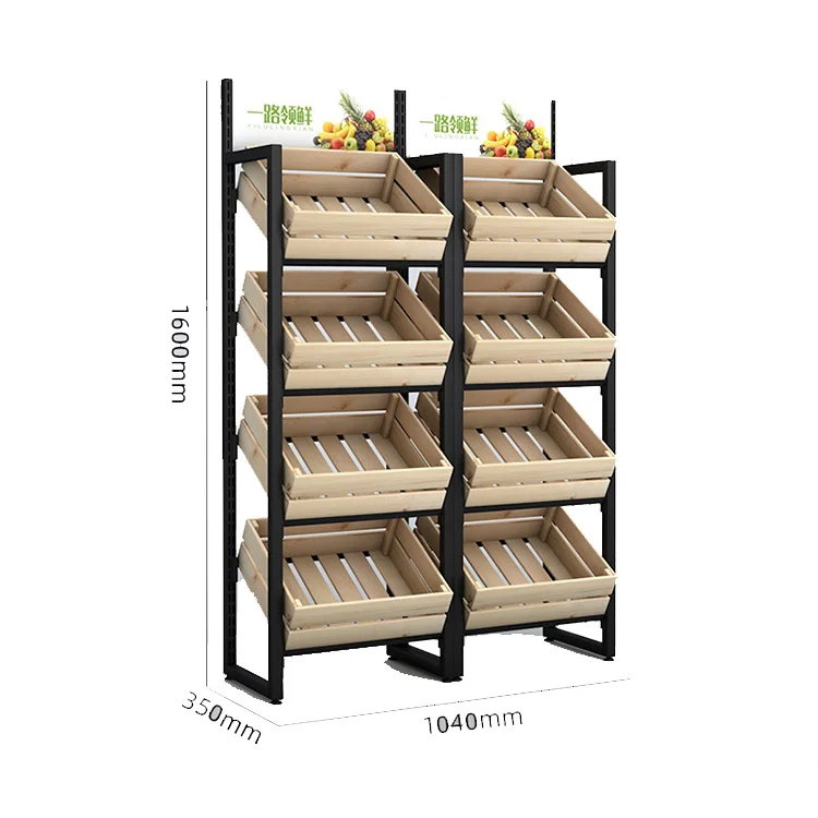 Wholesale Steel Wood Super Market Store Storage Rack Fruit Shelf And Vegetables Shelf