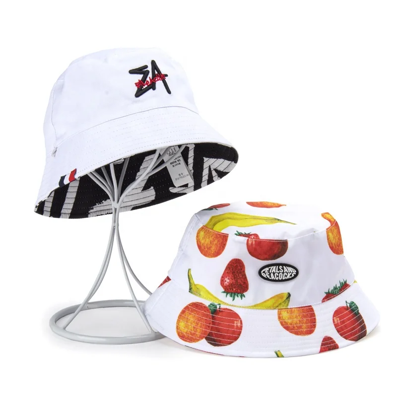 Custom 2023 Polyester Twill Cotton Bucket Hat with All-Over Print and Embroidered Logo Reversible Bucket Hat