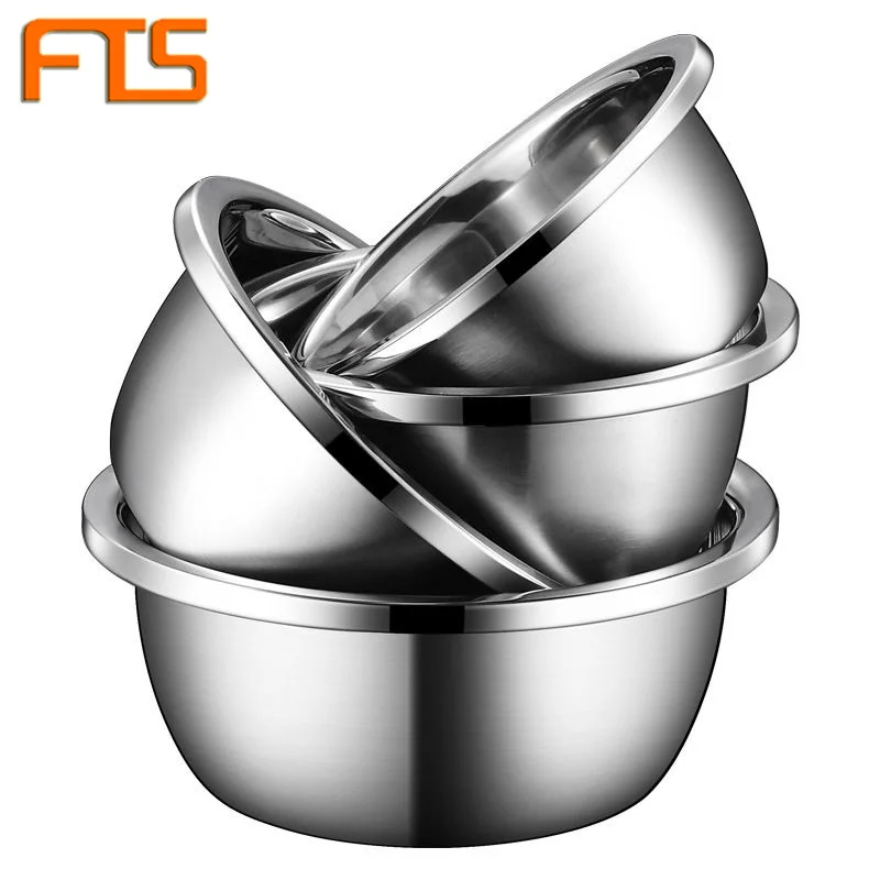 Fts stainless steel basin set wholesale food container thickened kitchen catering round Salad Bowl