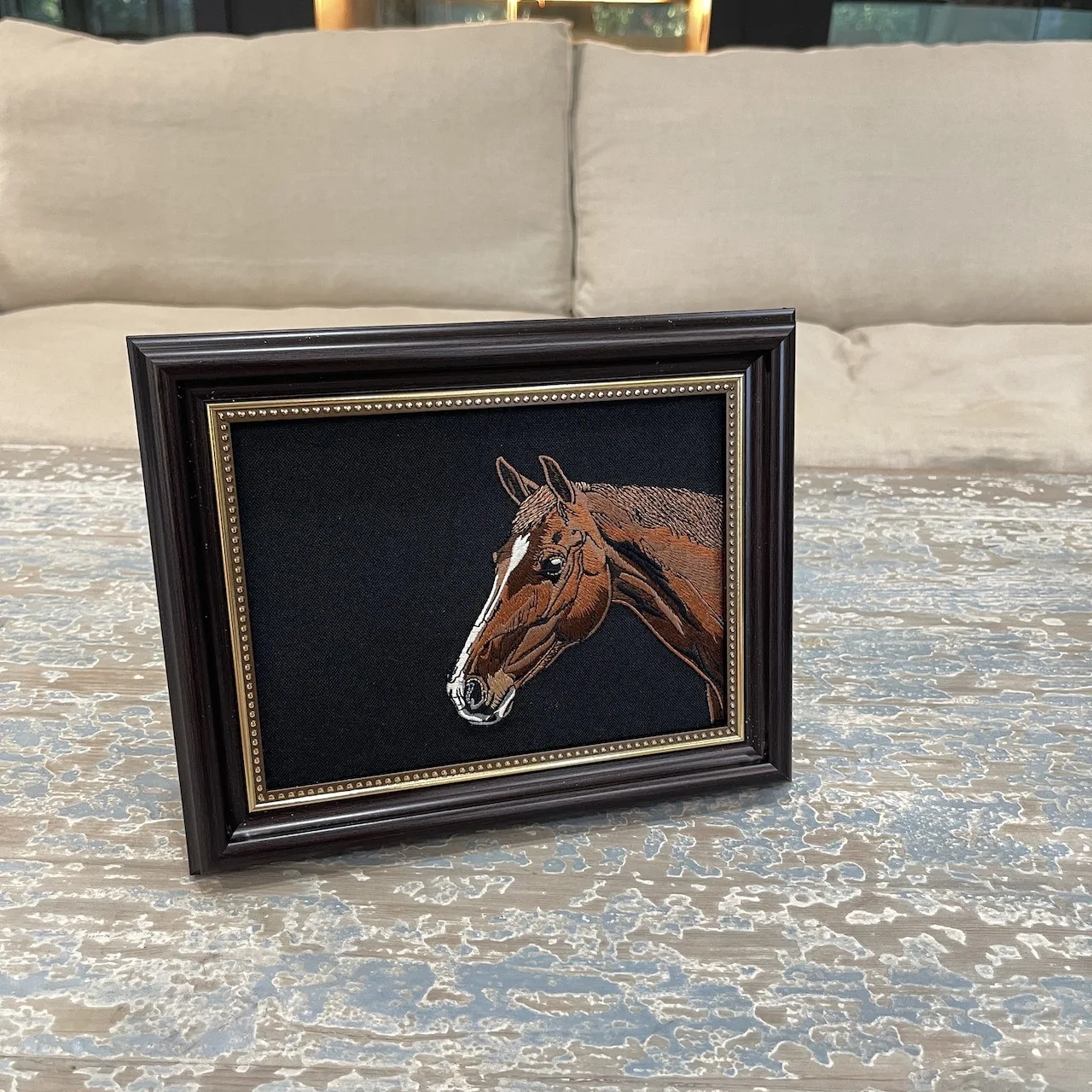 8' Modern Luxury Home Decor Accents Embroidery Art for Wall Hanging & Tabletop Chic Horse Design Framed Decorative Art