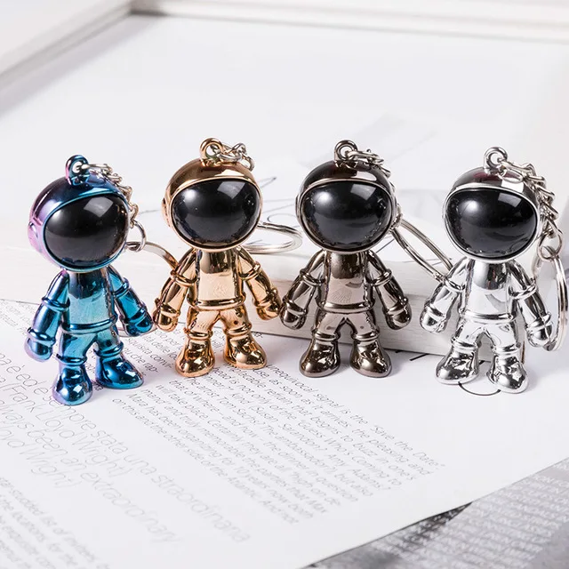 Wholesale 3D Three-dimensional Astronaut Robot Spaceman Keychain Colorful Metal Keyring Bag Car Keychain Pendant