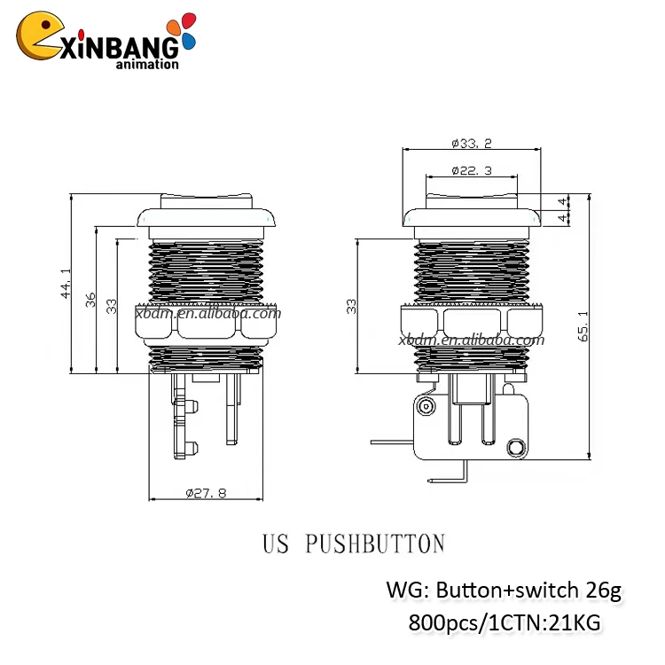 Rugged and Durable American Style Button with Switch Suitable for 28mm Mounting Hole Arcade Game Machine