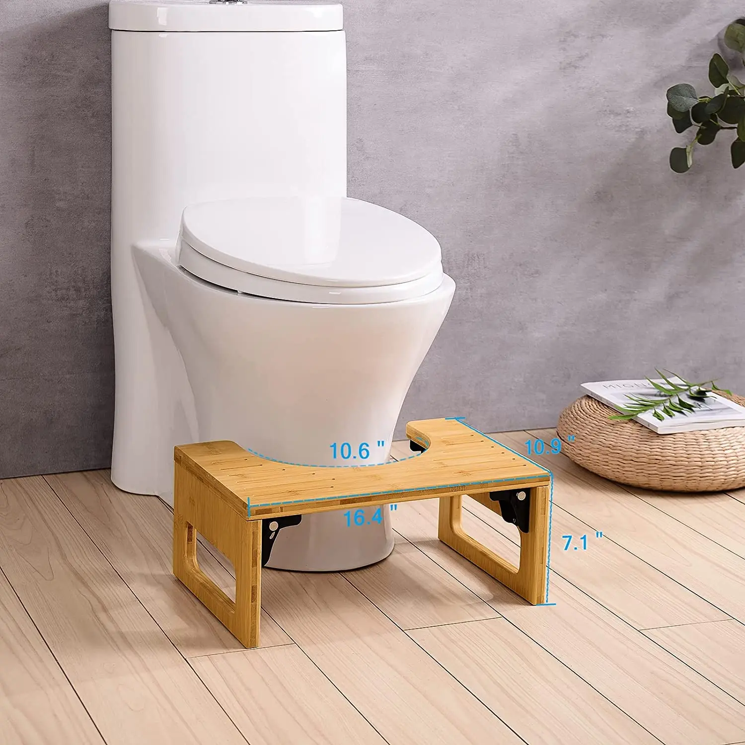 Bamboo Toilet Stool for Bathroom, Collapsible Poop Stool, Natural Color