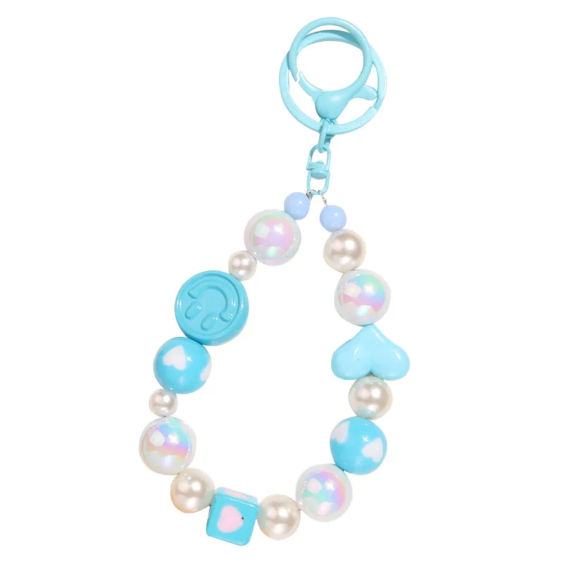 Mengda Double face smile beaded chain keychain pendant Creative paint lobster buckle accessories bag headphone sleeve decoration