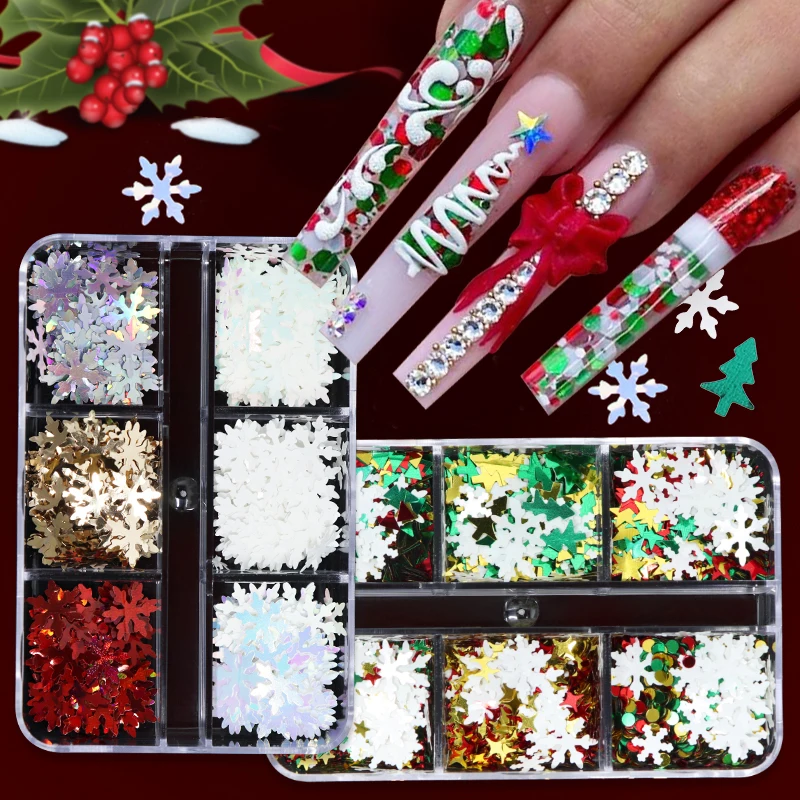 1set mixed Christmas Nail Art Sequins Decoration 3D Charms Snowflake Star Design Manicure Accessories Nail Supplies Professional
