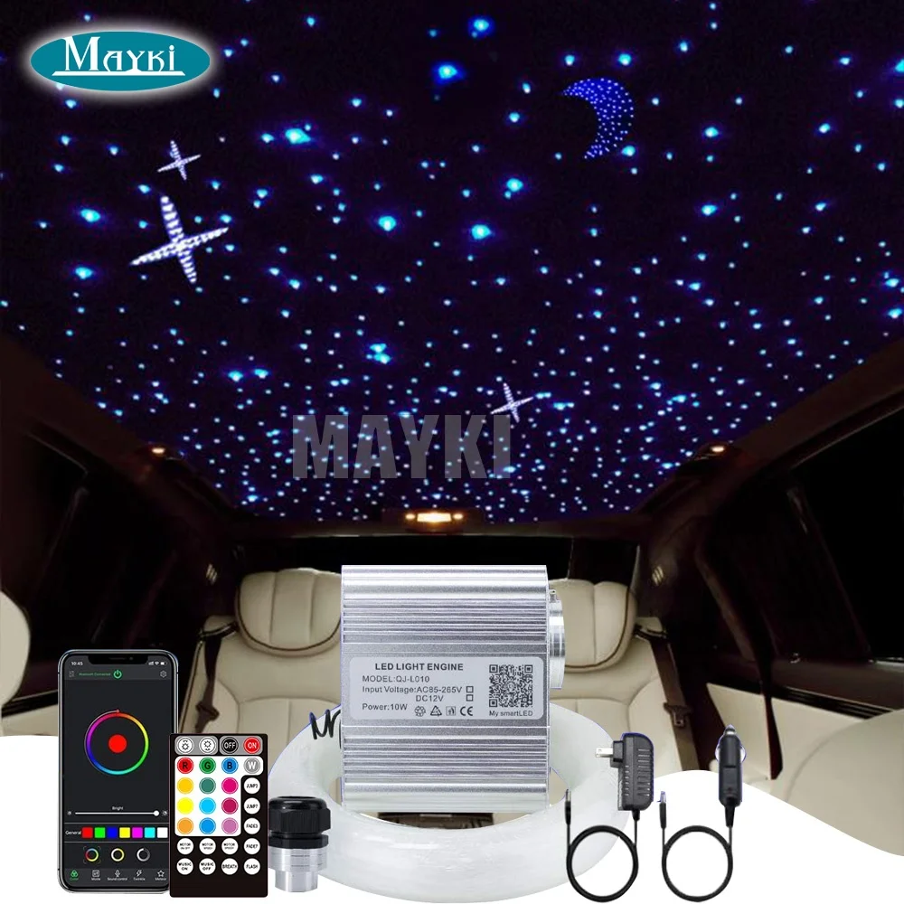 10W 550Stars LED Fiber Optic Lights Optical Fibre Star Ceiling Light Kit RGBW APP+Music Control Car Headliner Home Cinema Use