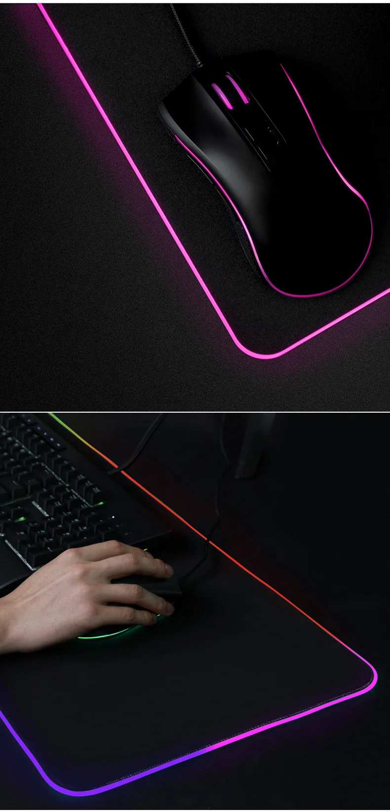 Oem RGB mouse pad Waterproof Material Anti-Slip Rubber Base Light-emitting Gaming Mat Deskpad  Heated Mouse Pad