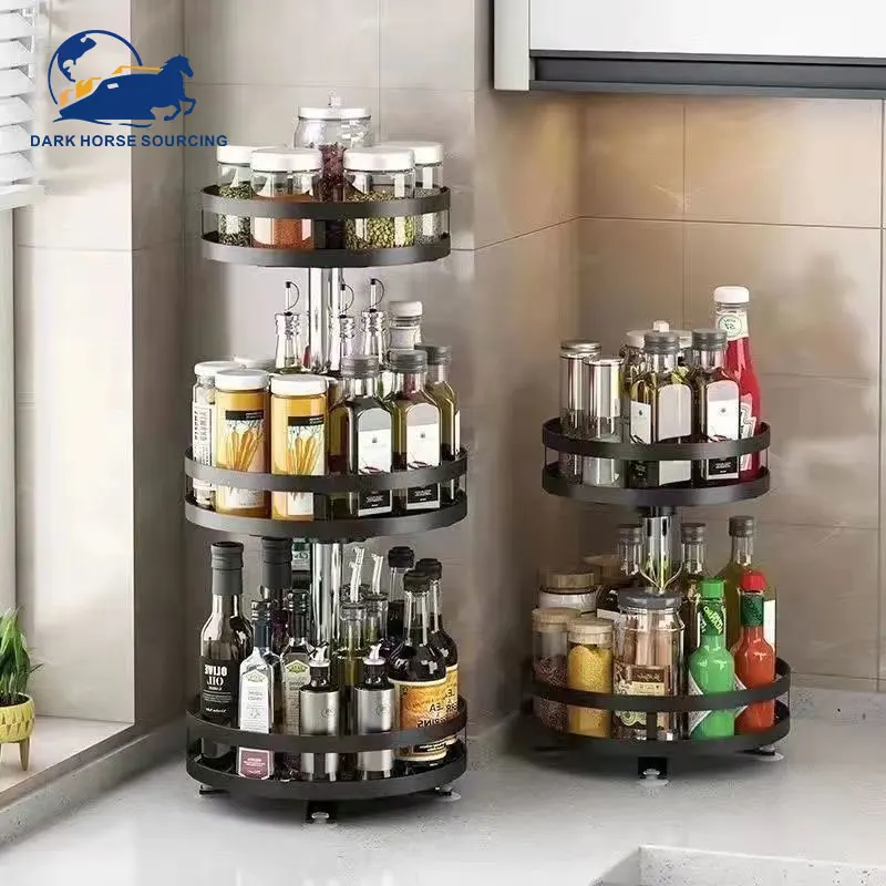 Round Turntable Kitchen Cupboard 360Rotating Spice Salt Organizer Rack Rotating Seasoning Rack