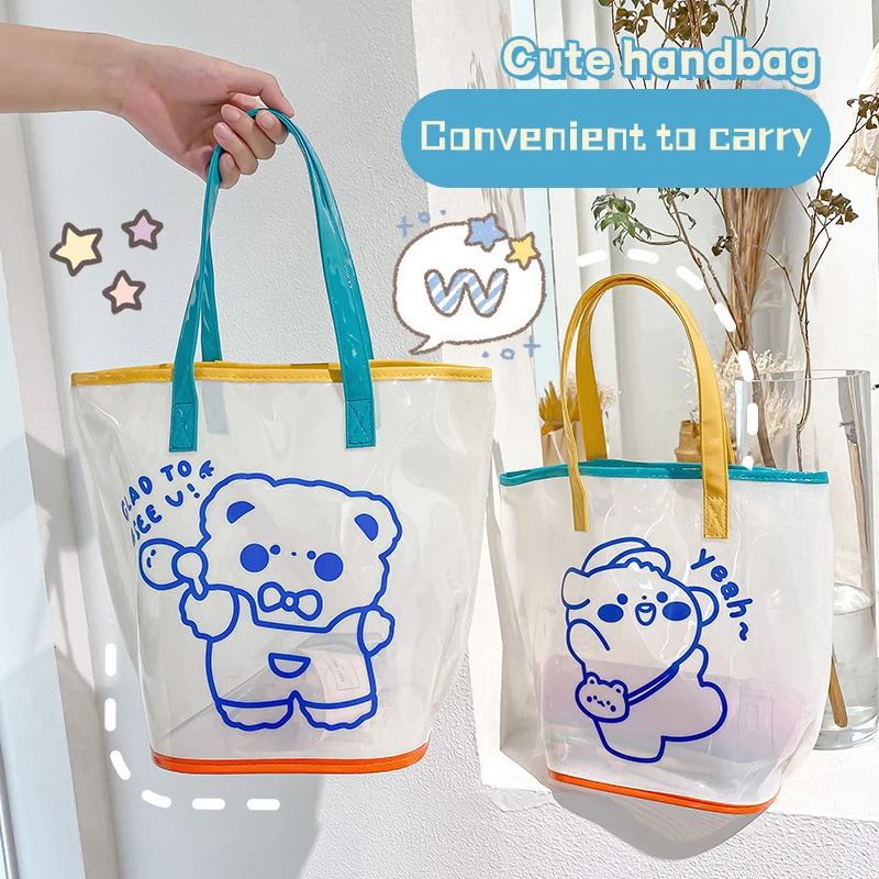 2023 fashion large clear pvc tote bag beach bag plastic shopping bag with own logo
