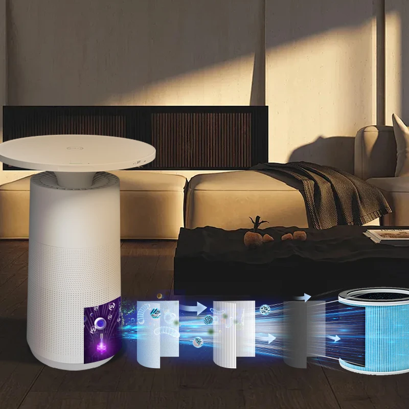 Modern Desktop Air Purifier Home Hepa 13/14 Filter Support Wireless Charging Tuya Control Large Air Purifier With Led Light