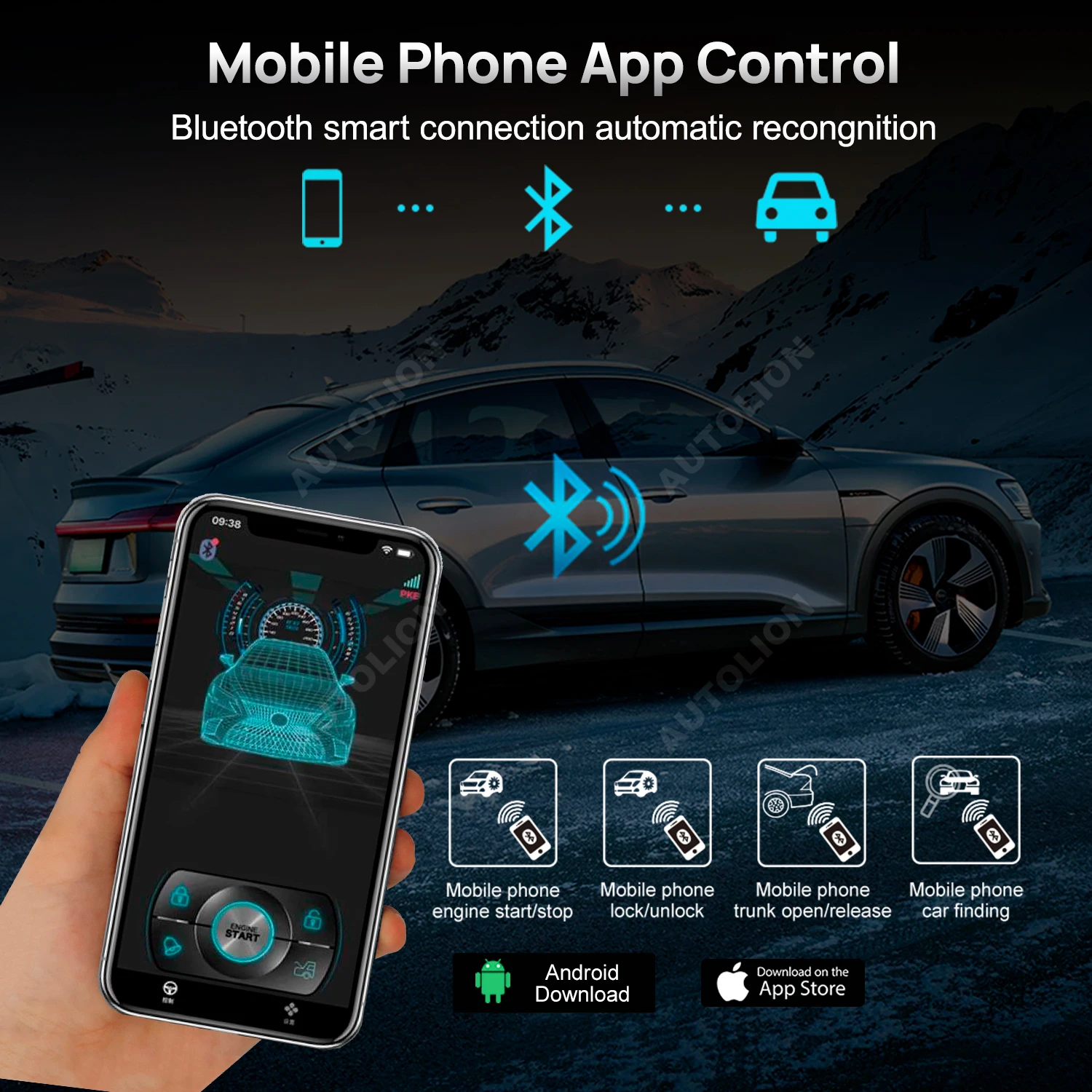 Full functions PKE engine start stop system PKE keyless push button start system smart key car alarm with remote engine starter