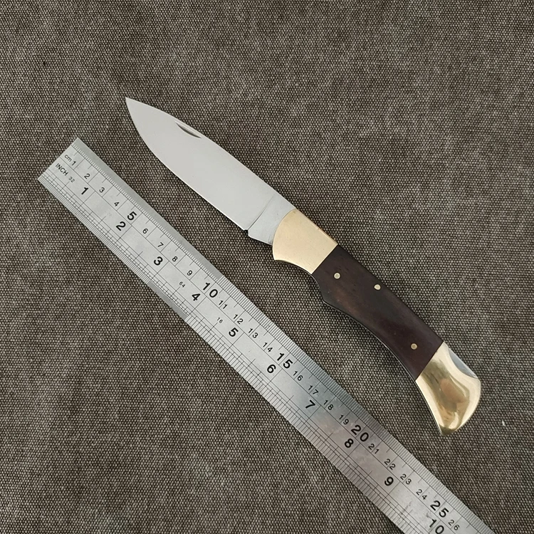 Classic Folding Hunter Knife with Brass Bolsters and Dark Wood Handle for Outdoor Hunting & Camping
