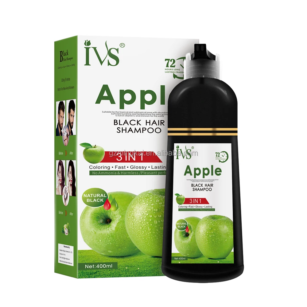 IVS OEM Private Label Wholesale Semi-Permanent Chinese Natural Fast Dyeing Non-stick Scalp Apple Black Hair Dye Shampoo Cream