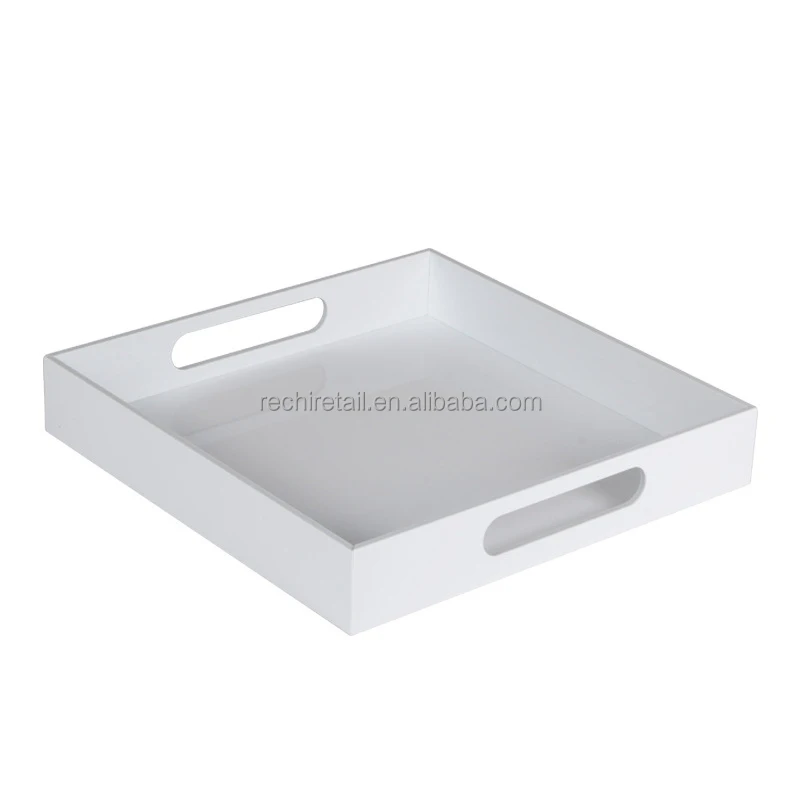RECHI Custom  White transparent service tray, large acrylic tray, decorative display stand, vanity tray with handle