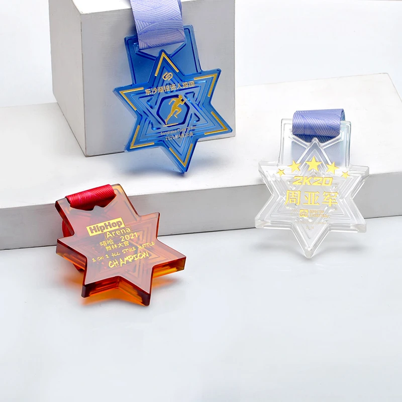 Jadevertu Custom Star Medal Sports Competitions School Sports Glass  colored glaze  Medal With Ribbons  corporate medal