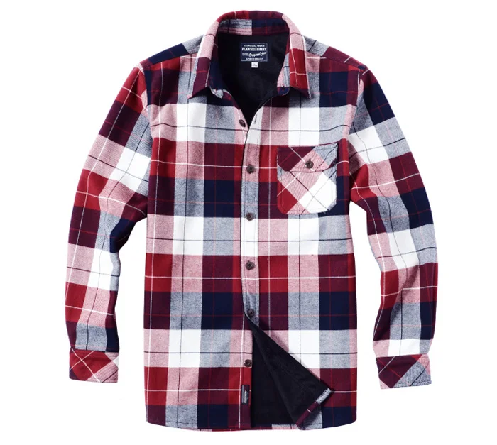 Mens cotton casual check red black button up shirts fitted plaid flannel shirt mens