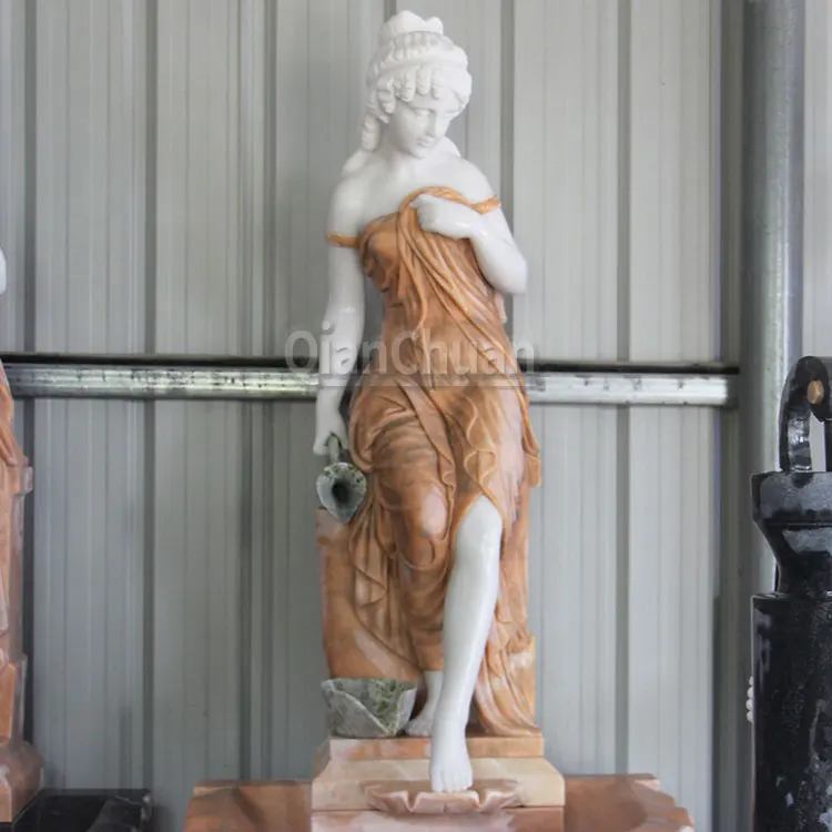 outdoor decor Life Size Natural Stone Outdoor marble Fountain sculpture colorful Marble Garden fountain female statue