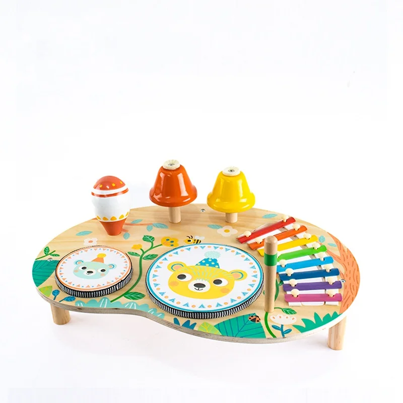 2025 Newest Wooden Montessori Early Education Multi-functional Tap Music Table Toddler Xylophone Drum Musical Instrument Toy