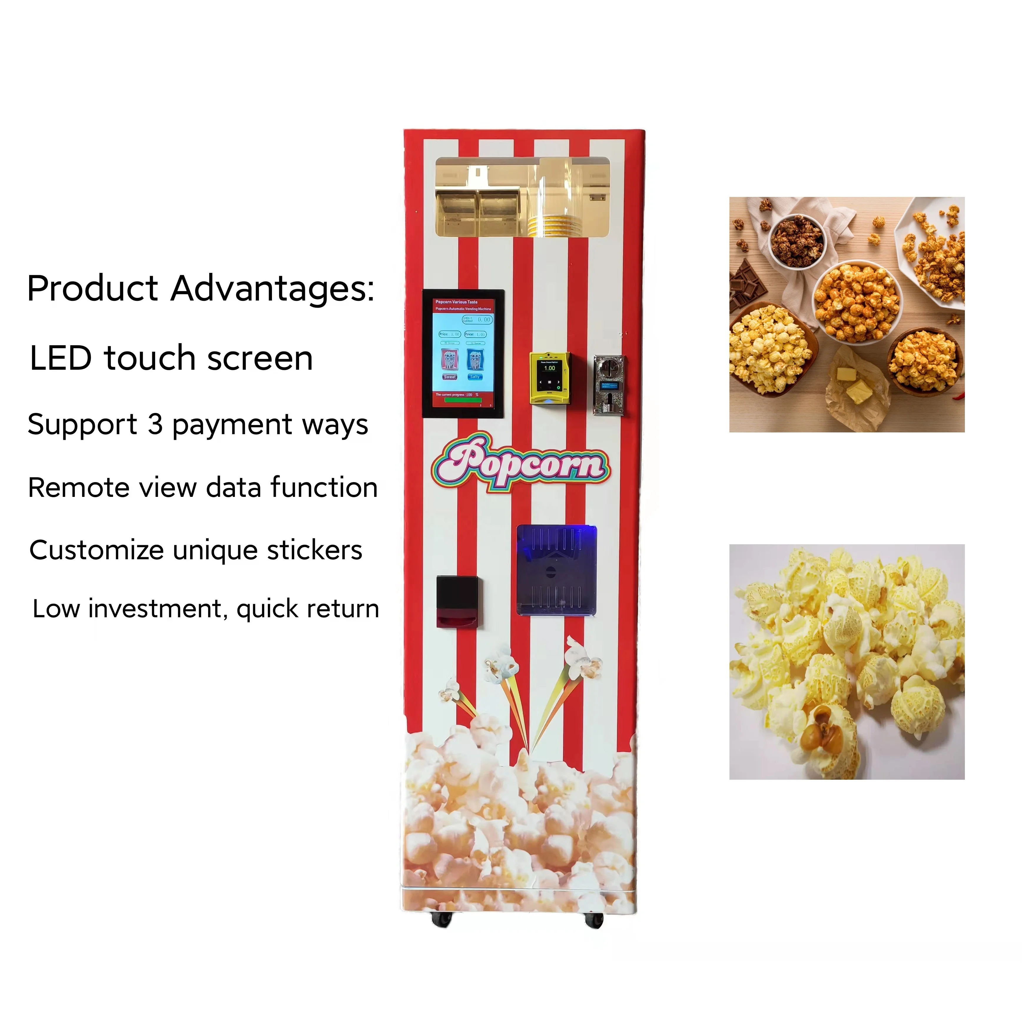 Hot Air Heating Popcorn Popper Coin Operated Popcorn Automat Vending Machine Equipment for Pop Corn